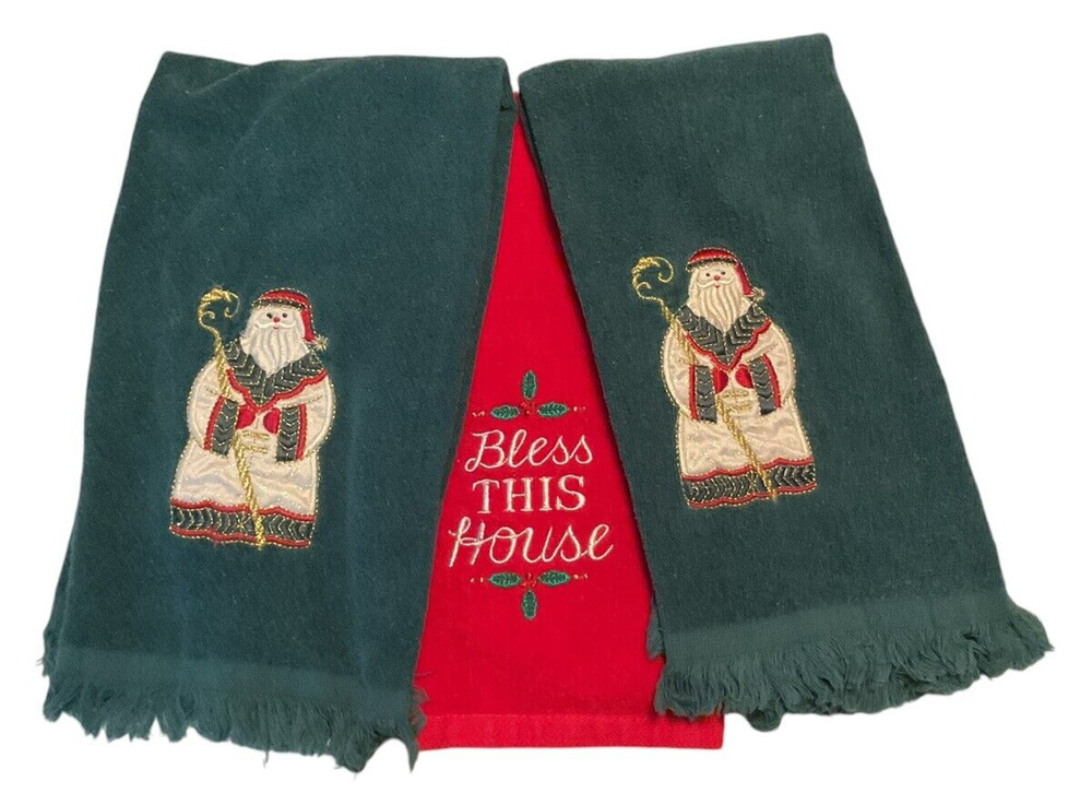 Hand Towels Santa Christmas St. Nicholas Square And Cecil Saydah Embroidered